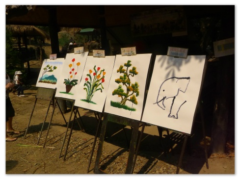 The elephants painted these themselves. It was truly a unique experience to have witnessed their talent and intelligence in action