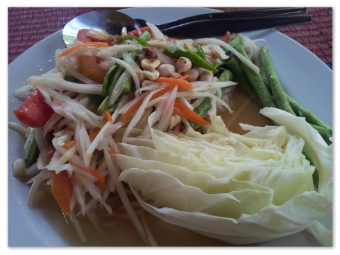 An EXTREMELY Spicy Papaya Salad from tthe Orchid farm Restaurant.